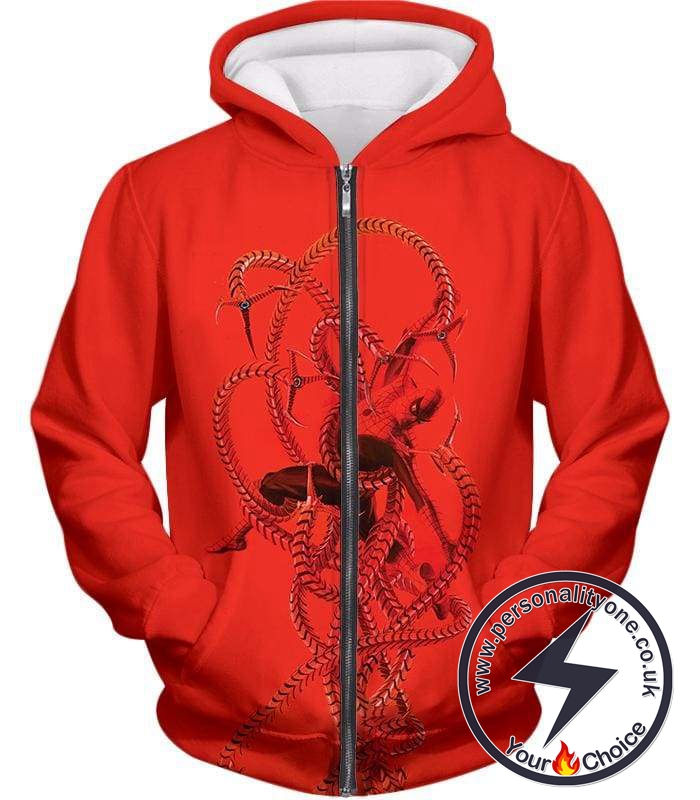 Spiderman in Octopus Claws Cool Red Action Zip Up Hoodie